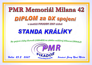 Pamětní diplom PMR 446Mhz